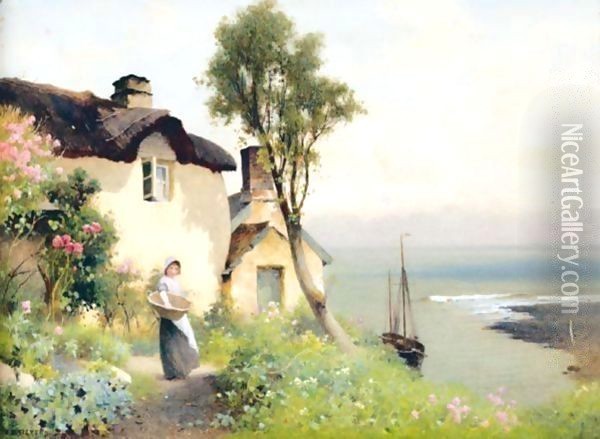 Shelley Cottage, Lynmouth, Devon Oil Painting - Benjamin D. Sigmund