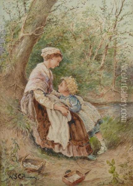 A Mother And Childwith A Basket Of Eggs Oil Painting - William Stephen Coleman