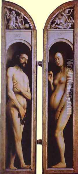 Adam and Eve Oil Painting - Jan Van Eyck