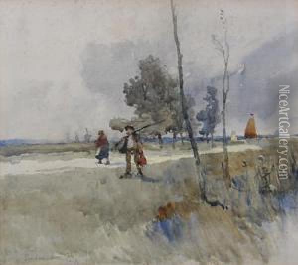 On The Road Oil Painting - Charles John Watson