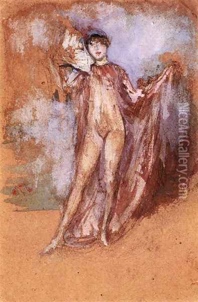 Grey and Pink, a Draped Model with Fan Oil Painting - James Abbott McNeill Whistler