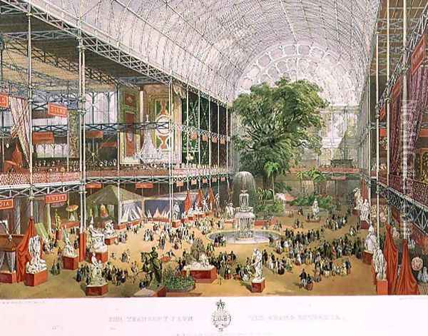The Transept of the Crystal Palace from the Grand Entrance, 1851 Oil Painting - W.H. Simpson