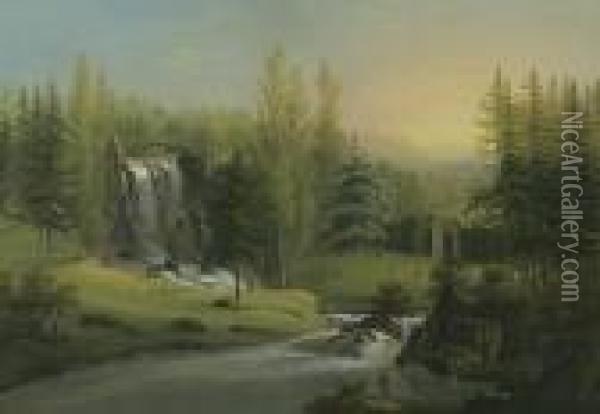 Die Teufelsbrucke Im Park Wilhelmshohe Zu Kassel Oil Painting - Johann Heinrich Bleuler I