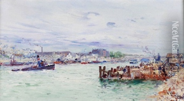 French Port Scene Oil Painting - Gustave Madelain