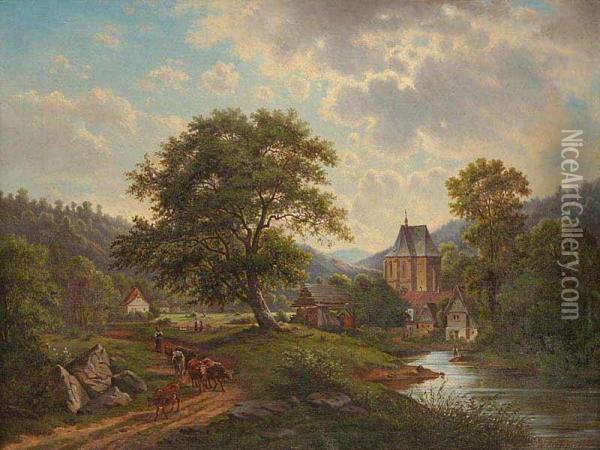 A Landscape With A Gothic Church Oil Painting - Wenzel Kroupa