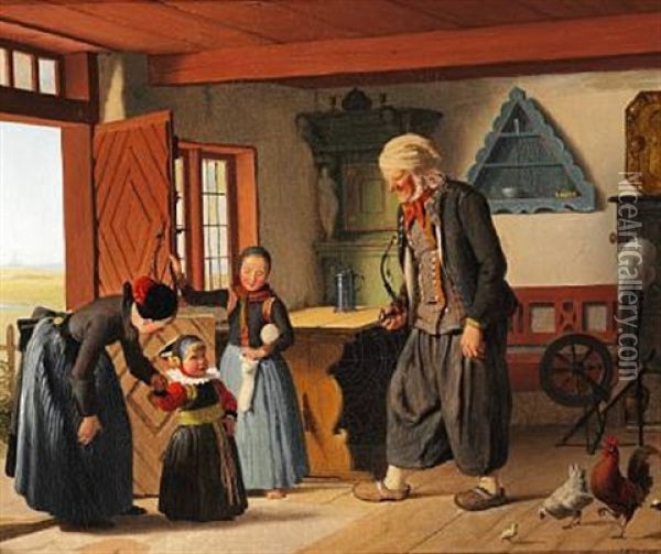 Pa Besog Hos Os Bedstefader Oil Painting - Johann Julius Exner