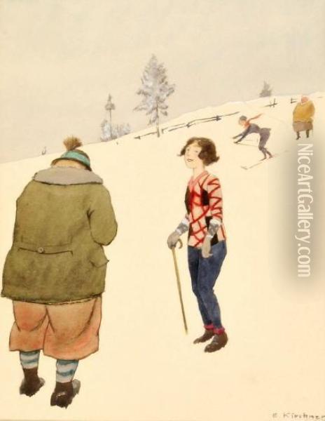 Versuch Eines Mannes Ein Junges Madchen Im Schnee Zu Fotografieren Oil Painting - Eugen Kirchner