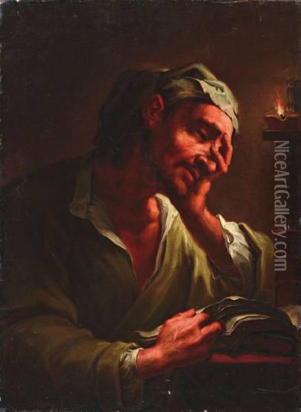 Lezende Man Bij Kaarslicht Oil Painting - Gaetano Gandolfi