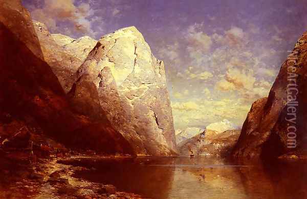 A Norwegian Fjord Oil Painting - Julius Rose