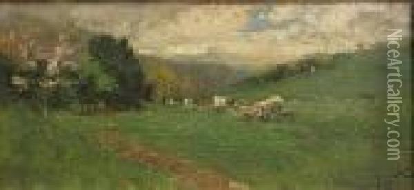 Sheep Grazing In A Valley Oil Painting - William Keith