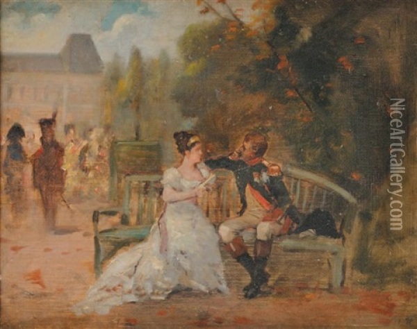 Napoleon 1er Et Josephine Dans Les Jardins De La Malmaison Oil Painting - Charles Louis Kratke