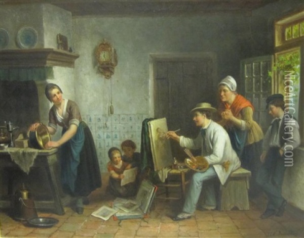 The Artist Oil Painting - Jan Jacobus Matthijs Damschroeder