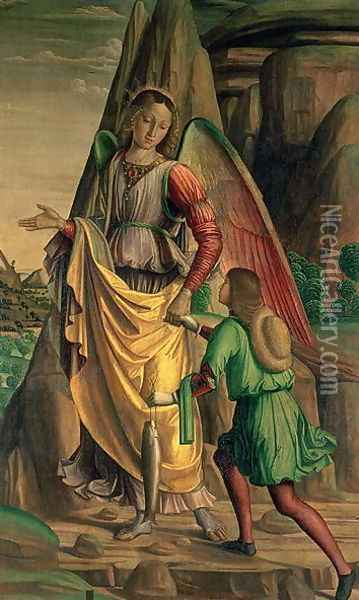 Tobias and the Angel Oil Painting - Giovanni Santi or Sanzio
