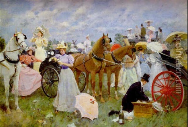Before The Races At Longchamp Oil Painting - Francisco Miralles y Galup