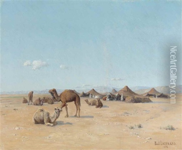 A Desert Encampment Oil Painting - Paul Jean Baptiste Lazerges