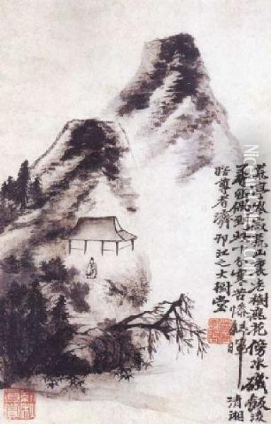 Alone In Quiet Mountain Oil Painting - Shitao