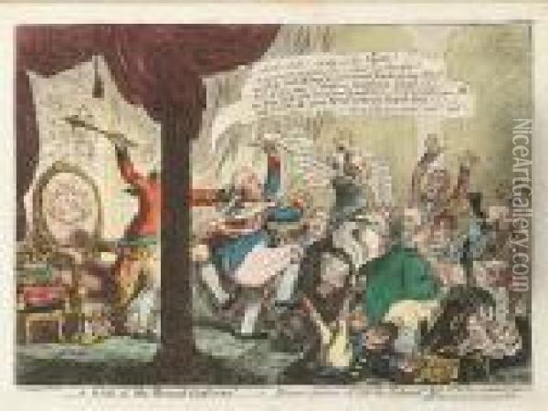 A Kick At The 
Broad-bottoms!-i.e.-emancipation Of All The Talents.vide The Fate Of Y 
Catholic Bull Oil Painting - James Gillray