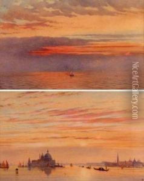 Venetian Waterways At Sunset Oil Painting - Henry Pilleau
