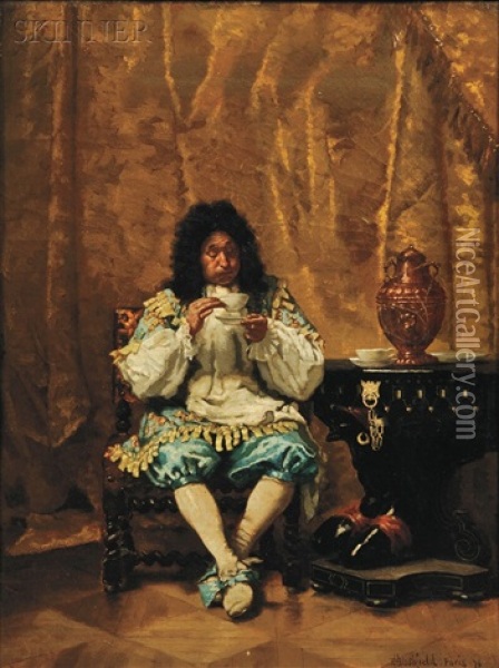 A Bullfighter And Tea Time (2 Works) Oil Painting - Edwin Howland Blashfield
