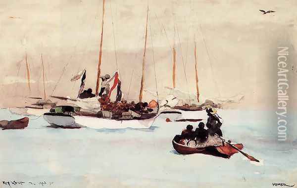 Schooner at Anchor, Key West Oil Painting - Winslow Homer