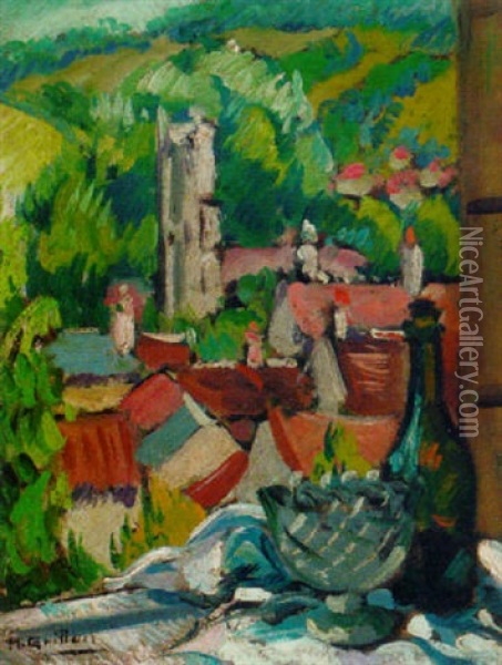 A French Town Seen From A Window Oil Painting - Roger-Maurice Grillon