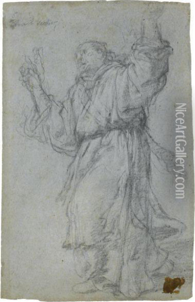 A Monk Turning Towards The Left, His Arms Raised Oil Painting - Giulio Benso