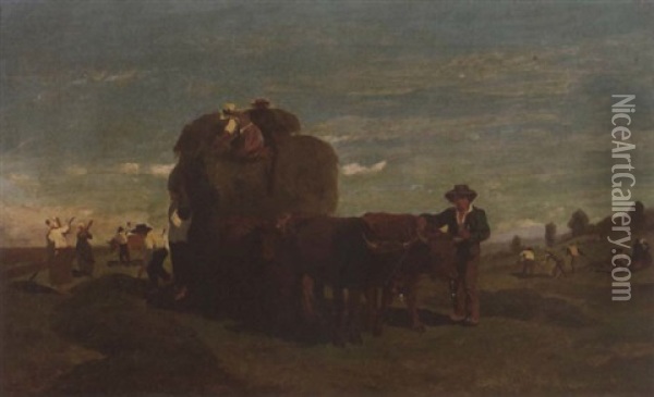 Landscape With Figures At Harvest Oil Painting - William Keith