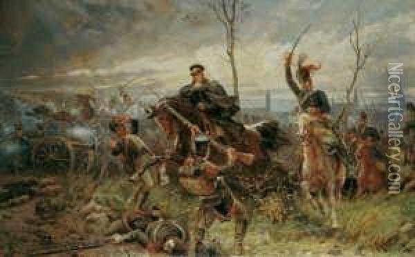 Reiterkampf Bei Mars-la-tour. Gefechtsszene Aus Dem Krieg 1870/71. Oil Painting - F.A. Elmar Von Eschwege