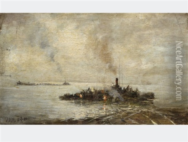 Warships In The Black Sea Oil Painting - Lev Felixovich Lagorio