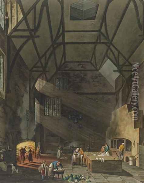 Interior of the Kitchen, Trinity College, Cambridge, from 'The History of Cambridge', engraved by Joseph Constantine Stadler fl.1780-1812, pub. by R. Ackermann, 1815 Oil Painting - William Henry Pyne