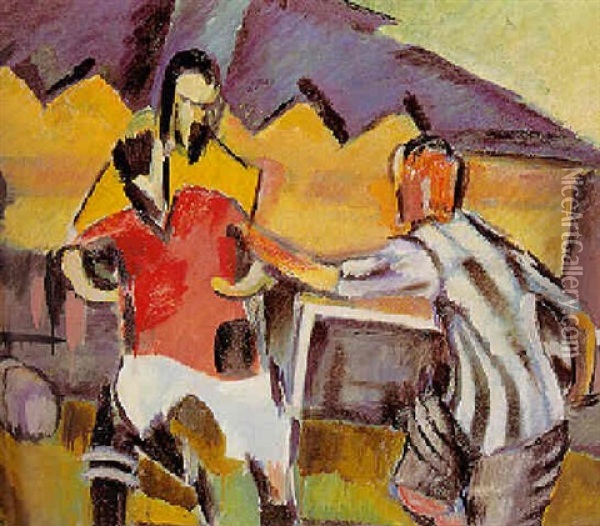 Fodboldspillere Oil Painting - Harald Giersing