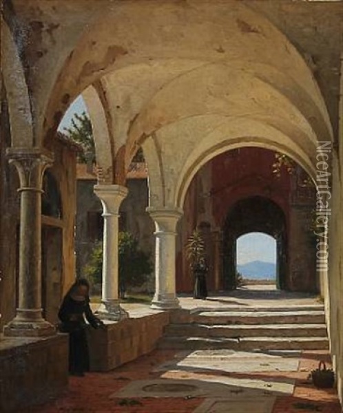 Forhave I Et Nonnekloster (garden In A Monastery, Italy) Oil Painting - Peter Kornbeck