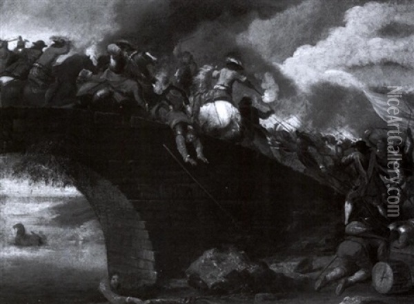 Cavlary Battle On The Bridge Oil Painting - Jacques Courtois