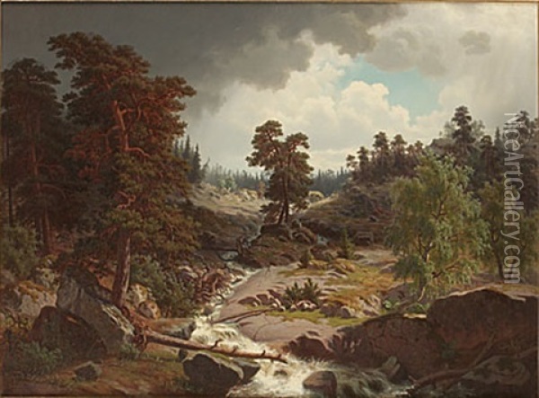 Landskap Med Fors Oil Painting - Carl Frederik Linge