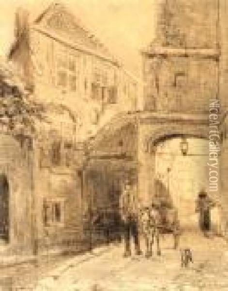 A Small Street In Gouda Oil Painting - Cornelis Springer