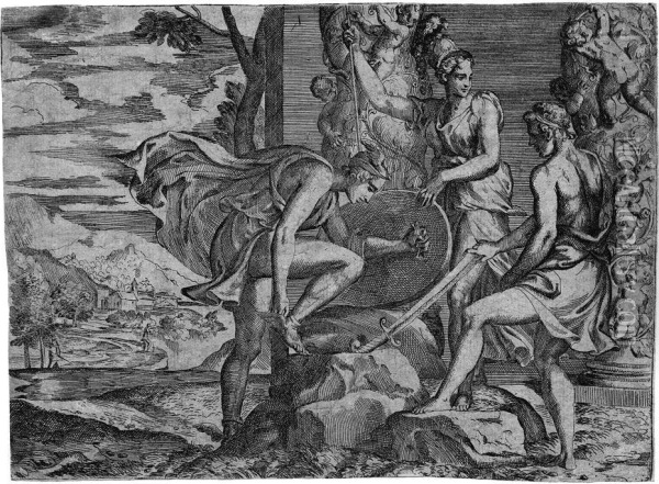 Perseus, Merkur Und Athena Oil Painting - Giovanni Battista D' Angeli