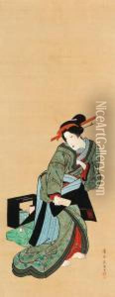 Courtesan Edo Period, Bunsei Era (1818-30)
Signed Keisai Eisen Ga, Sealed Kei Sai Oil Painting - Keisai Eisen