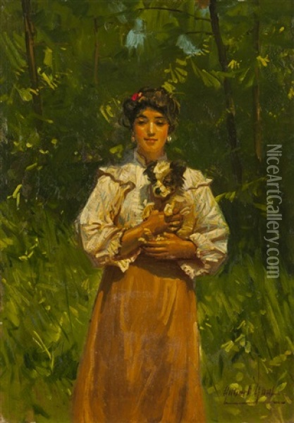 Pancha And Her Pet Oil Painting - Gilbert Gaul