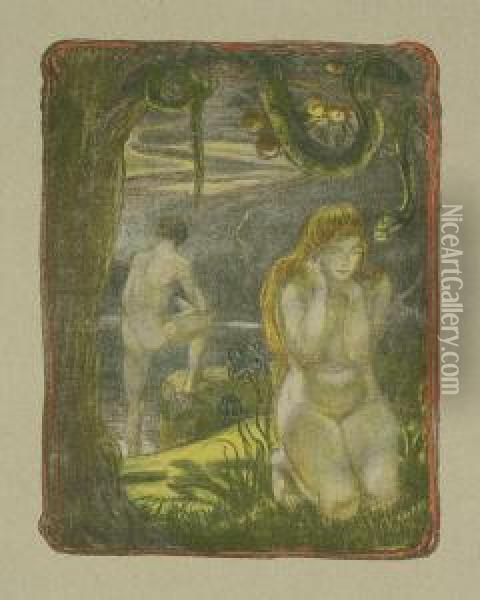 Adam Und Eva Oil Painting - Ludwig Von Hofmann