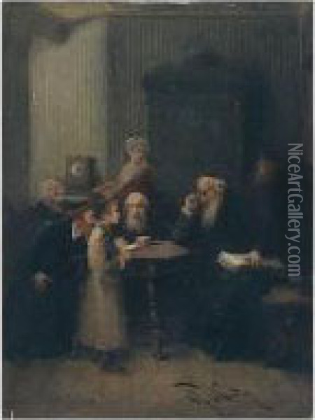 Bar Mitzvah Discourse Before The Rabbis Oil Painting - Hans Winter