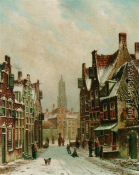 A View Of Utrecht In Winter Oil Painting - Oene Romkes De Jongh