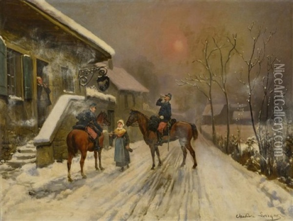Halte Des Cavaliers Oil Painting - Theodore Levigne