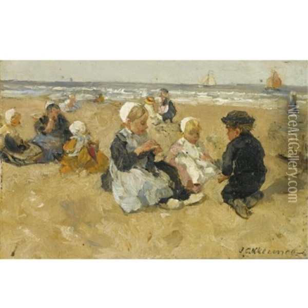 A Day At The Beach Oil Painting - Johannes Evert Hendrik Akkeringa