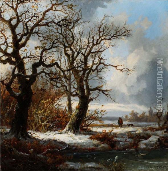 Winterlandschaft Mit Einem Oil Painting - Pieter Lodewijk Francisco Kluyver