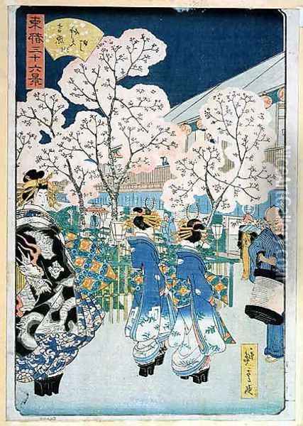 Cherry Blossom at Asakura Oil Painting - Utagawa or Ando Hiroshige