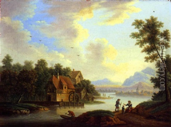 Fluslandschaft Mit Wassermuhlen Oil Painting - Franz Hochecker
