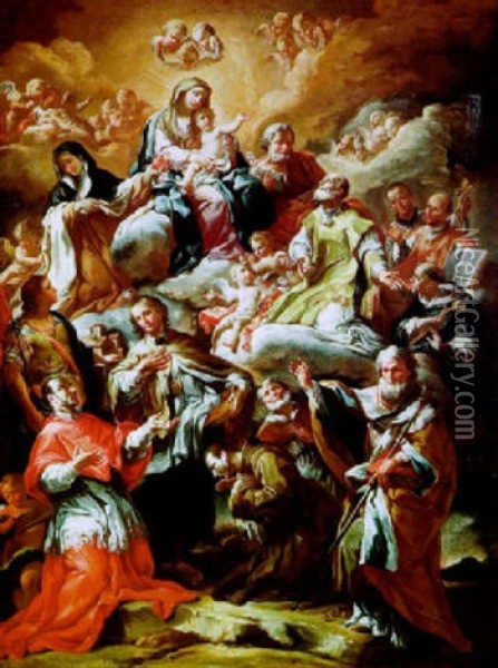 Die Heilige Familie Mit Heiligen Oil Painting - Corrado Giaquinto