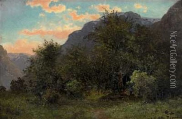 Landskap Oil Painting - Hans Frederick Gude