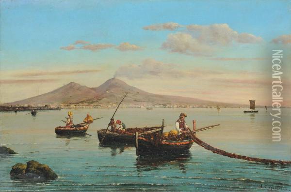Pescatori Sul Golfo Di Napoli Oil Painting - Vittorio Capessiero