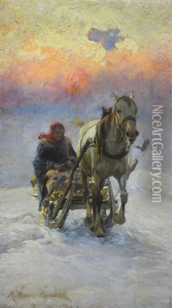 Sleigh Ride Oil Painting - Alfred von Wierusz-Kowalski